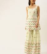 Ethnovogue Ready To Wear Cream Chinon Embroidered Gharara Set