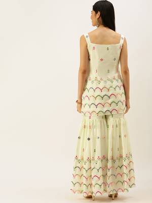 Ethnovogue Ready To Wear Cream Chinon Embroidered Gharara Set 2