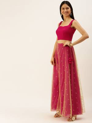 Ethnovogue Ready To Wear Cream Chinon Embroidered N Pink Palazzo Suit 3