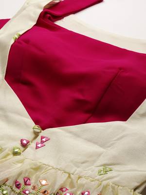Ethnovogue Ready To Wear Cream Chinon Embroidered N Pink Palazzo Suit 4