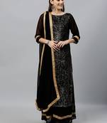 Ethnovogue Ready To Wear Black Boat Neck Embroidered Palazzo suit