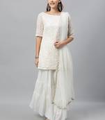 Ethnovogue Ready To Wear White Embroidered Georgette Gharara Suit