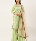 Ethnovogue Ready To Wear Green Embroidered Square Neck Sharara Suit