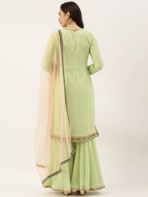 Ethnovogue Ready To Wear Green Embroidered Square Neck Sharara Suit 2