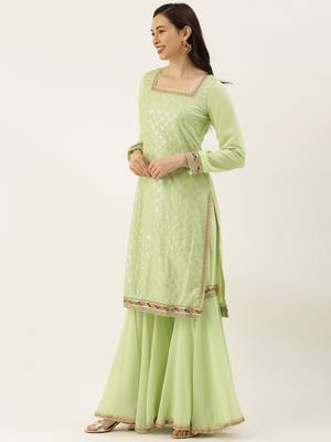 Ethnovogue Ready To Wear Green Embroidered Square Neck Sharara Suit 3