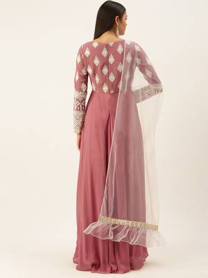 Ethnovogue Ready To Wear Pink Embroidered Georgette Anarkali Suit 2