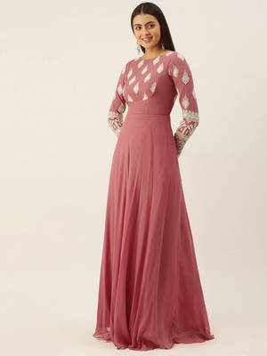 Ethnovogue Ready To Wear Pink Embroidered Georgette Anarkali Suit 3