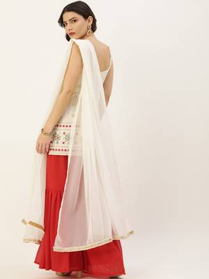 Ethnovogue Ready To Wear Off White Embroidered Georgette Gharara Suit 2