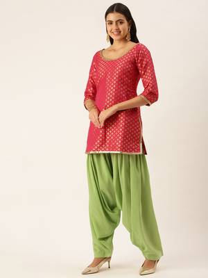 Ethnovogue Ready To Wear Pink Jacquard Top N Green Patiala Suit 1