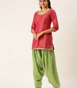 Ethnovogue Ready To Wear Pink Jacquard Top N Green Patiala Suit
