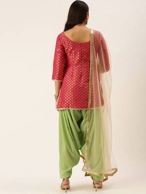 Ethnovogue Ready To Wear Pink Jacquard Top N Green Patiala Suit 2