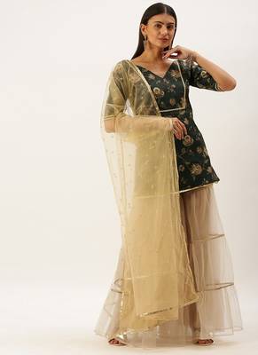 Ethnovogue Ready To Wear Green Chanderi Sharara Suit With Dupatta 1