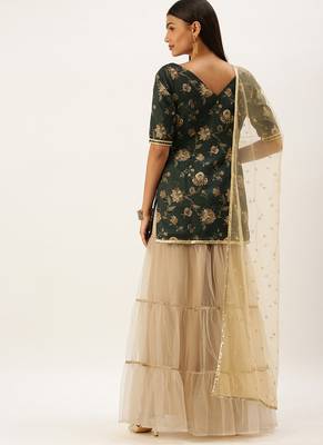 Ethnovogue Ready To Wear Green Chanderi Sharara Suit With Dupatta 2