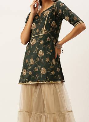 Ethnovogue Ready To Wear Green Chanderi Sharara Suit With Dupatta 3