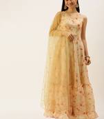 Ethnovogue Ready To Wear Beige Printed Organza Anarakali Suit