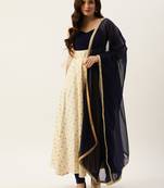 Ethnovogue Ready To Wear Cream Satin N Blue Ruched Style Anarkali Suit