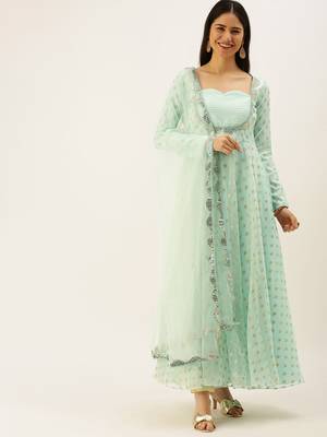 Ethnovogue Ready To Wear Sky Blue Organza Jacquard Anarkali Set 1
