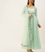Ethnovogue Ready To Wear Sky Blue Organza Jacquard Anarkali Set