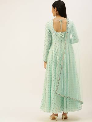 Ethnovogue Ready To Wear Sky Blue Organza Jacquard Anarkali Set 2