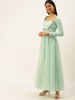 Ethnovogue Ready To Wear Sky Blue Organza Jacquard Anarkali Set 3