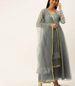 Ethnovogue Ready To Wear Grey Embroidered Organza Anarkali Suit