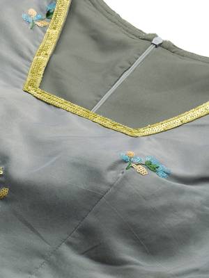 Ethnovogue Ready To Wear Grey Embroidered Organza Anarkali Suit 4