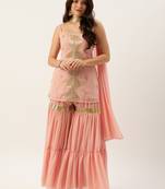 Ethnovogue Ready To Wear Mauve Georgette Embroidered Sharara Set