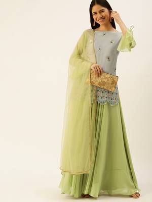 Ethnovogue Ready To Wear Grey N Green Embroidered Sharara suit 1