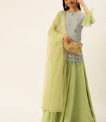 Ethnovogue Ready To Wear Grey N Green Embroidered Sharara suit