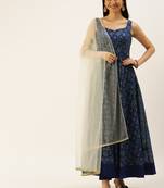 Ethnovogue Ready To Wear Blue Digital Print Art Silk Anarkali Suit