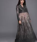 Ethnovogue Ready To Wear Black Net Sequin Narrow Straight Pant Set