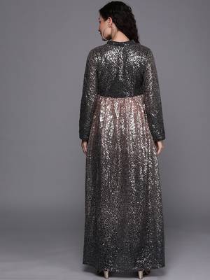 Ethnovogue Ready To Wear Black Net Sequin Narrow Straight Pant Set 2