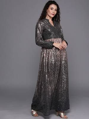 Ethnovogue Ready To Wear Black Net Sequin Narrow Straight Pant Set 3