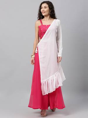 Ethnovogue Ready To Wear White Embroidered Spaghetti Style Jacket Set 1
