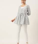 Ethnovogue Ready To Wear White Rayon Pant Blouse N Jacket Set