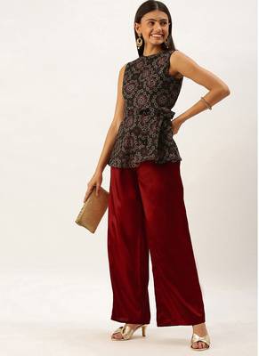 Ethnovogue Ready To Wear Black Art Silk Top and Wide Leg Pant Set 1