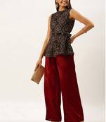 Ethnovogue Ready To Wear Black Art Silk Top and Wide Leg Pant Set