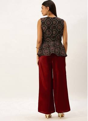 Ethnovogue Ready To Wear Black Art Silk Top and Wide Leg Pant Set 2