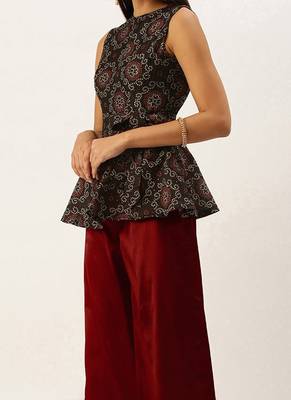 Ethnovogue Ready To Wear Black Art Silk Top and Wide Leg Pant Set 3