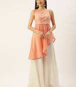 Ethnovogue Ready To Wear Peach and White One Shoulder Style Palazzo Set