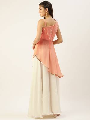 Ethnovogue Ready To Wear Peach and White One Shoulder Style Palazzo Set 2