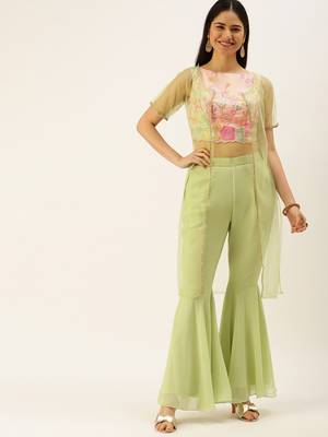 Ethnovogue Ready To Wear Peach Embroidered Crop Top N Gharara Bottom With Jacket 1