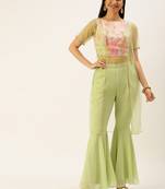 Ethnovogue Ready To Wear Peach Embroidered Crop Top N Gharara Bottom With Jacket