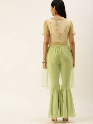 Ethnovogue Ready To Wear Peach Embroidered Crop Top N Gharara Bottom With Jacket 2