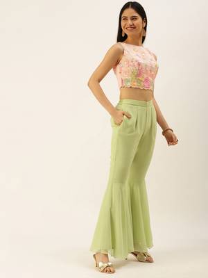 Ethnovogue Ready To Wear Peach Embroidered Crop Top N Gharara Bottom With Jacket 3