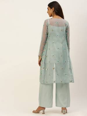 Ethnovogue Ready To Wear Grey Embroidered Organza Jacket Set 2