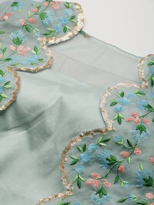 Ethnovogue Ready To Wear Grey Embroidered Organza Jacket Set 4
