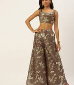 Ethnovogue Ready To Wear Beige Foil Printed Organza Co-Ords Set
