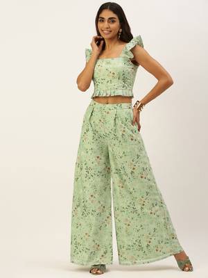 Ethnovogue Ready To Wear Green Muslin Digital Printed Co Ords Set 1