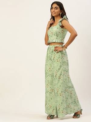 Ethnovogue Ready To Wear Green Muslin Digital Printed Co Ords Set 3